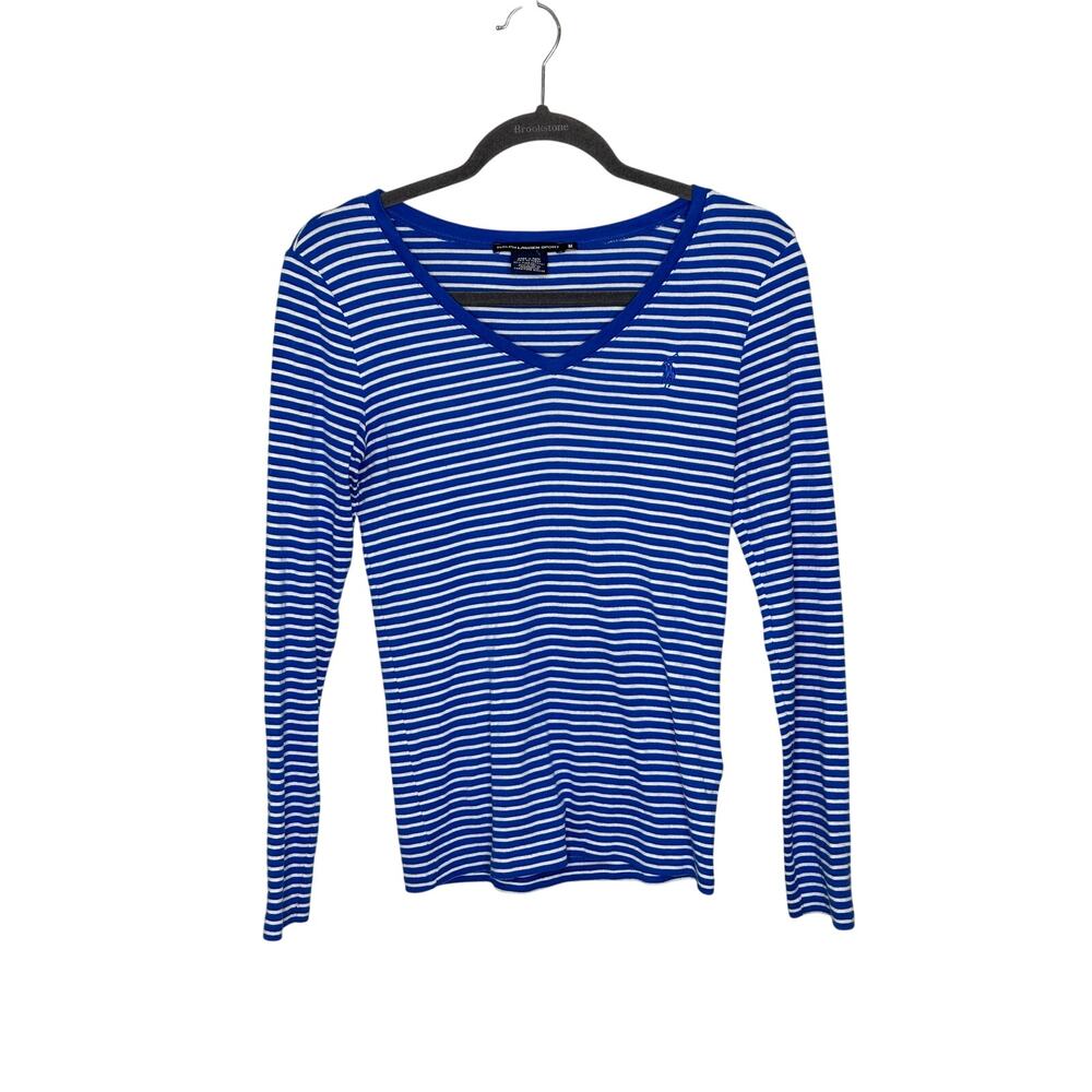 Ralph Lauren Sport Blue White Striped Long Sleeve Tee Pima Cotton Stretch Top M